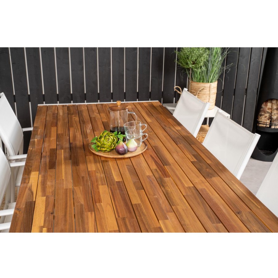 VENTURE DESIGN havest, m. Bois bord (200x100) og 6 Santorini stole, m. armln - akacie/alu
