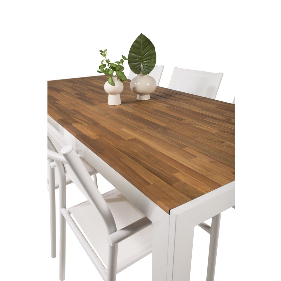 VENTURE DESIGN havest, m. Bois bord (200x100) og 6 Santorini stole, m. armln - akacie/alu