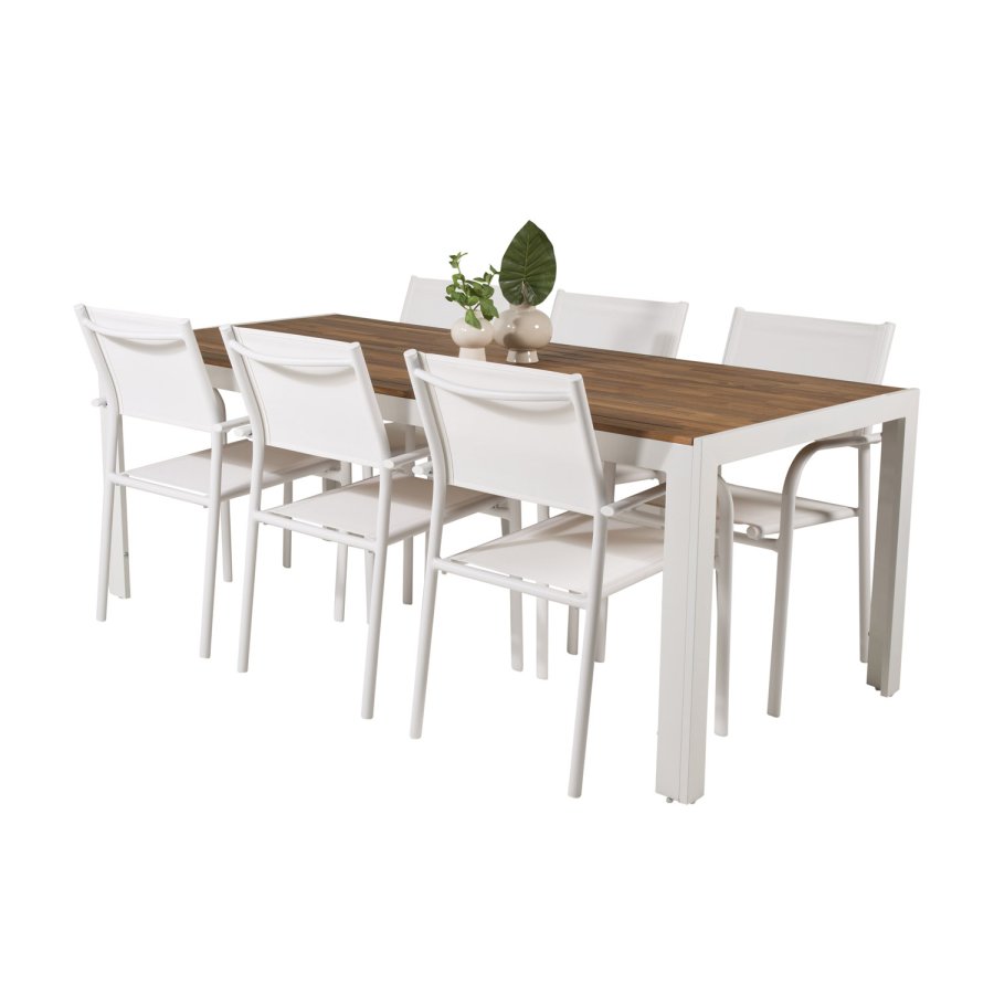 VENTURE DESIGN havest, m. Bois bord (200x100) og 6 Santorini stole, m. armln - akacie/alu