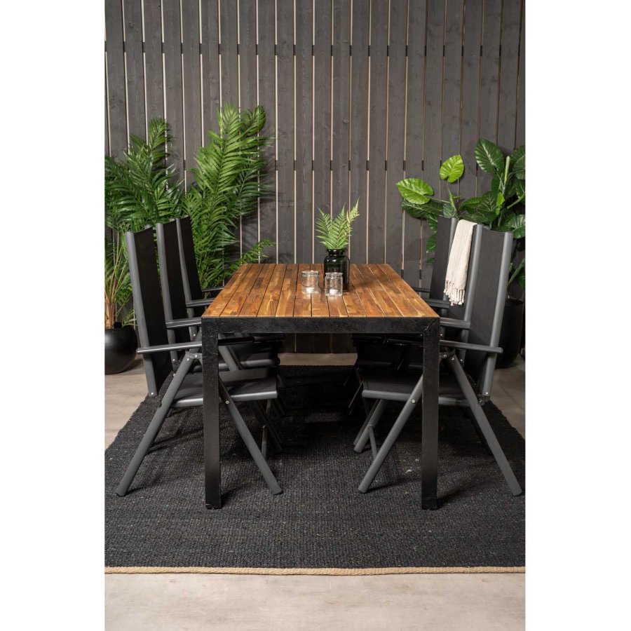 VENTURE DESIGN havest, m. Bois bord (200x100) og 6 Break 5:pos. stole - akacie/alu/textilene