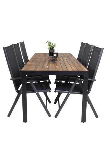 VENTURE DESIGN havest, m. Bois bord (200x100) og 6 Break 5:pos. stole - akacie/alu/textilene