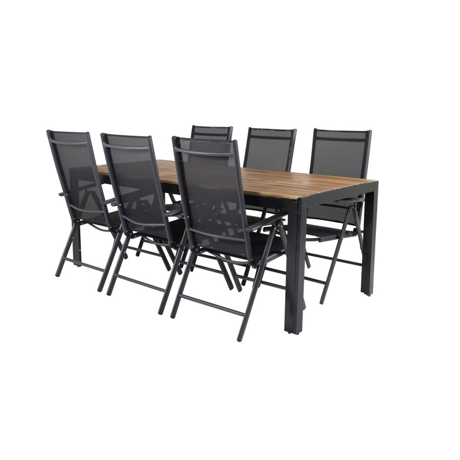 VENTURE DESIGN havest, m. Bois bord (200x100) og 6 Break 5:pos. stole - akacie/alu/textilene