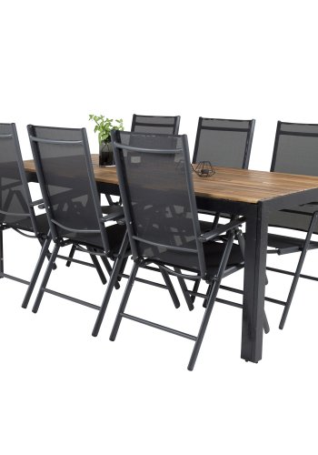 VENTURE DESIGN havest, m. Bois bord (200x100) og 6 Break 5:pos. stole - akacie/alu/textilene