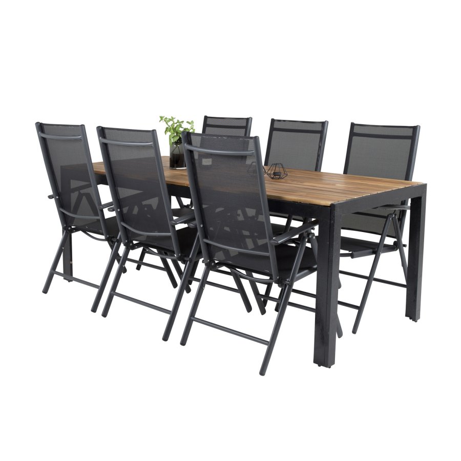 VENTURE DESIGN havest, m. Bois bord (200x100) og 6 Break 5:pos. stole - akacie/alu/textilene