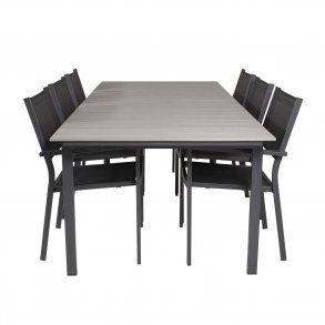 VENTURE DESIGN havest, m. Levels bord, m. udtrk og 6 Copacabana stole, m. armln - aintwood/alu