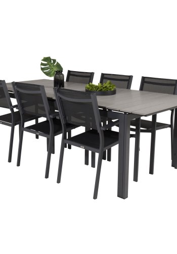 VENTURE DESIGN havest, m. Levels bord, m. udtrk og 6 Copacabana stole, m. armln - aintwood/alu