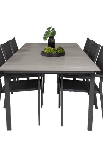 VENTURE DESIGN havest, m. Levels bord, m. udtrk og 6 Copacabana stole, m. armln - aintwood/alu