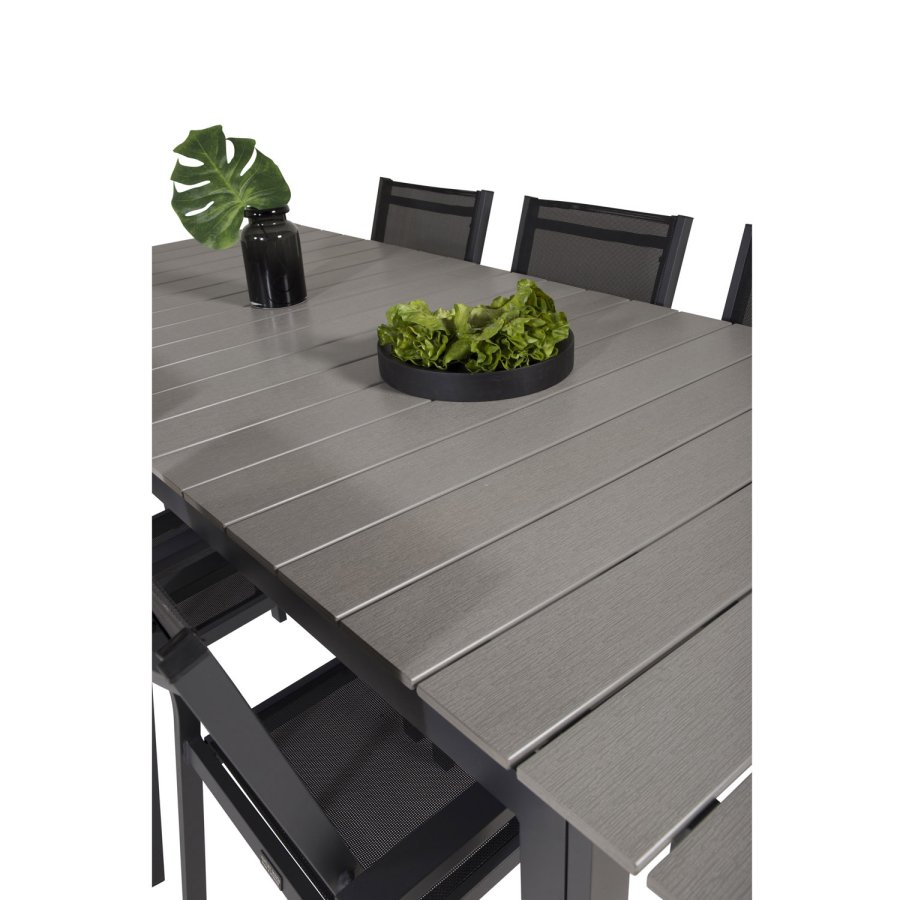 VENTURE DESIGN havest, m. Levels bord, m. udtrk og 6 Copacabana stole, m. armln - aintwood/alu