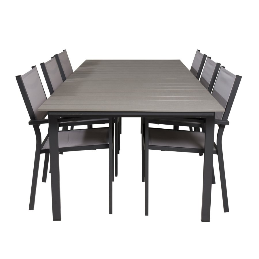 VENTURE DESIGN havest, m. Levels bord, m. udtrk og 6 Copacabana stole, m. armln - aintwood/alu