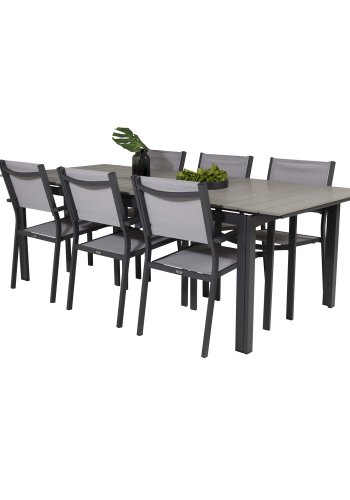 VENTURE DESIGN havest, m. Levels bord, m. udtrk og 6 Copacabana stole, m. armln - aintwood/alu