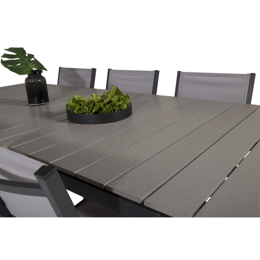 VENTURE DESIGN havest, m. Levels bord, m. udtrk og 6 Copacabana stole, m. armln - aintwood/alu