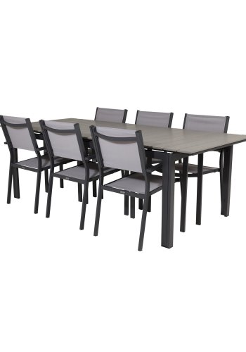 VENTURE DESIGN havest, m. Levels bord, m. udtrk og 6 Copacabana stole, m. armln - aintwood/alu