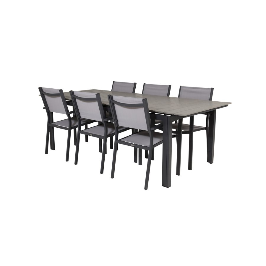 VENTURE DESIGN havest, m. Levels bord, m. udtrk og 6 Copacabana stole, m. armln - aintwood/alu