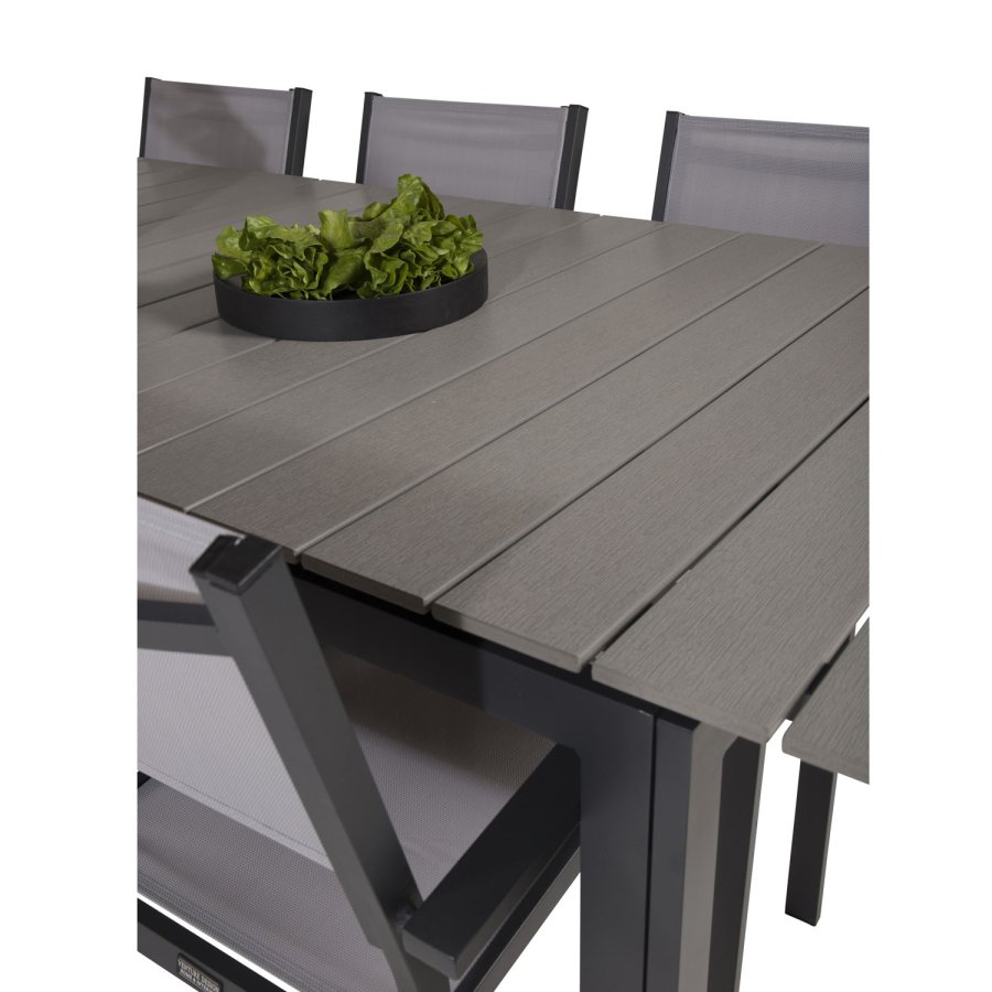 VENTURE DESIGN havest, m. Levels bord, m. udtrk og 6 Copacabana stole, m. armln - aintwood/alu