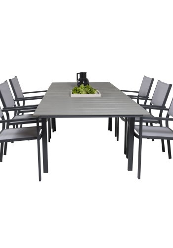 VENTURE DESIGN havest, m. Levels bord m. udtrk og 6 Copacabana stole, m. armln - aintwood/alu