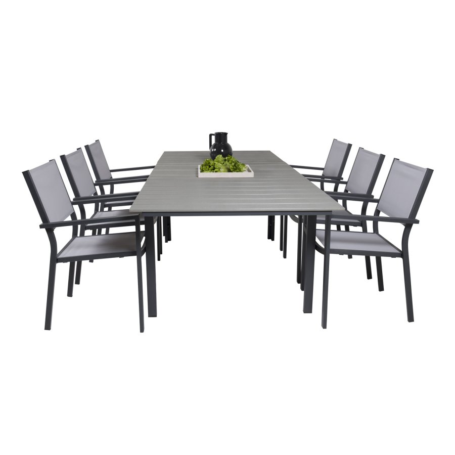 VENTURE DESIGN havest, m. Levels bord m. udtrk og 6 Copacabana stole, m. armln - aintwood/alu