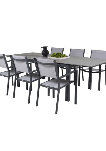 VENTURE DESIGN havest, m. Levels bord m. udtrk og 6 Copacabana stole, m. armln - aintwood/alu