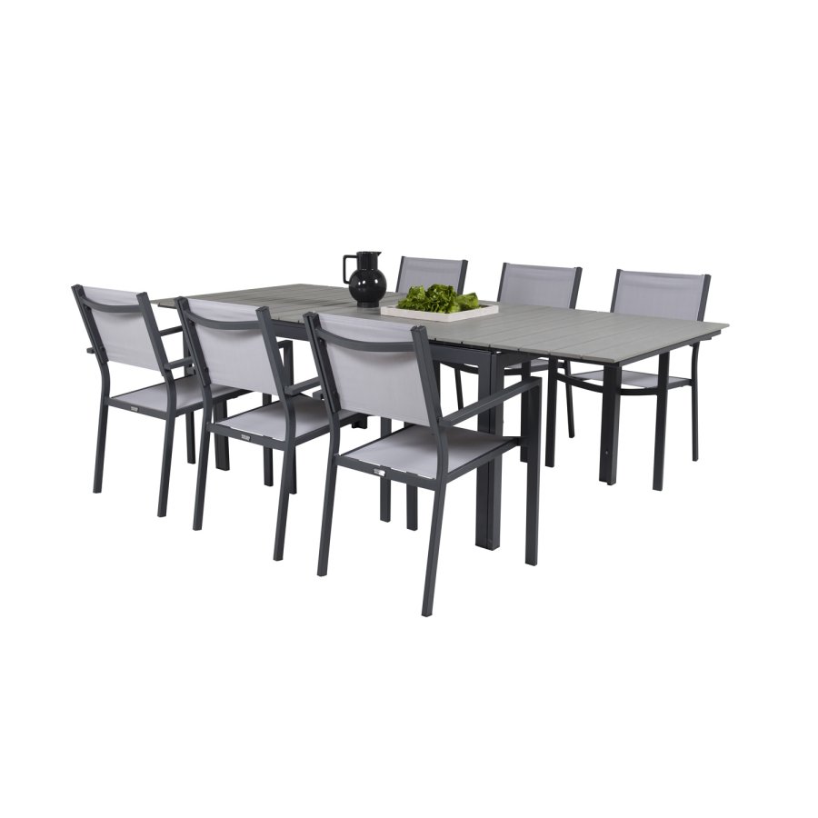 VENTURE DESIGN havest, m. Levels bord m. udtrk og 6 Copacabana stole, m. armln - aintwood/alu