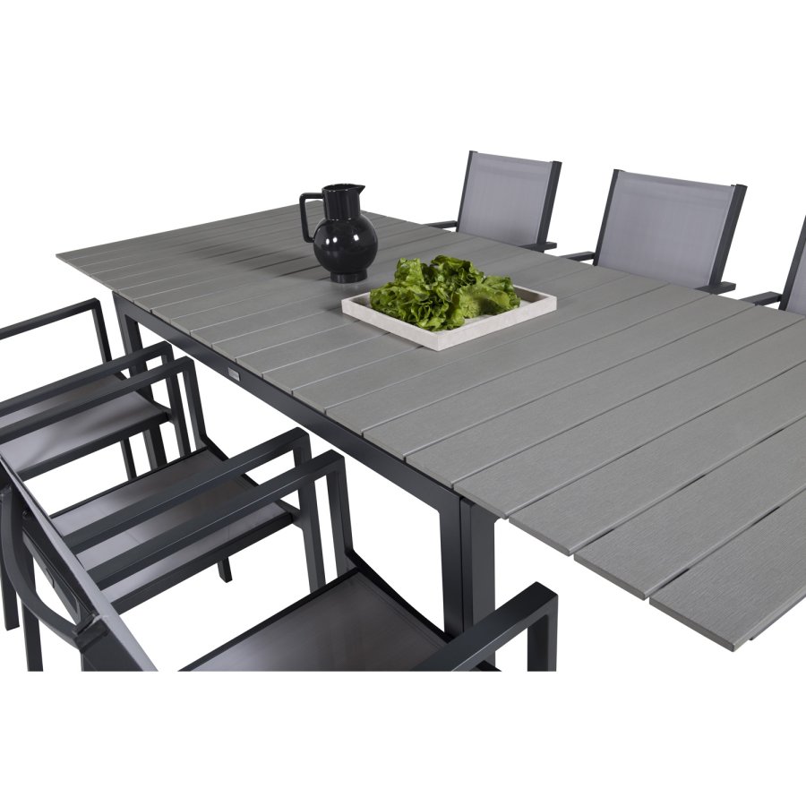 VENTURE DESIGN havest, m. Levels bord m. udtrk og 6 Copacabana stole, m. armln - aintwood/alu