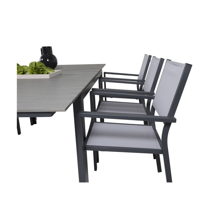 VENTURE DESIGN havest, m. Levels bord m. udtrk og 6 Copacabana stole, m. armln - aintwood/alu