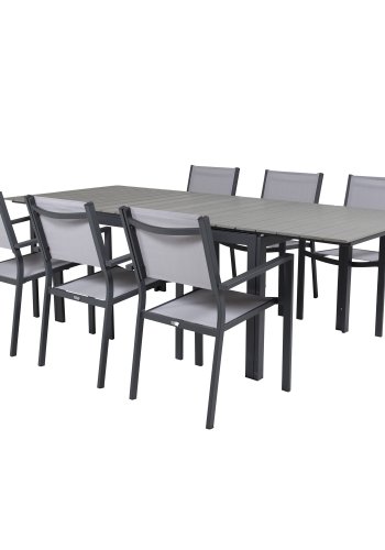 VENTURE DESIGN havest, m. Levels bord m. udtrk og 6 Copacabana stole, m. armln - aintwood/alu