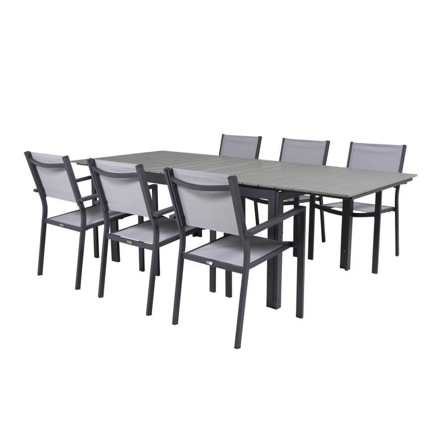 VENTURE DESIGN havest, m. Levels bord m. udtrk og 6 Copacabana stole, m. armln - aintwood/alu