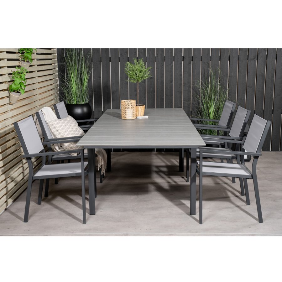 VENTURE DESIGN havest, m. Levels bord m. udtrk og 6 Copacabana stole, m. armln - aintwood/alu