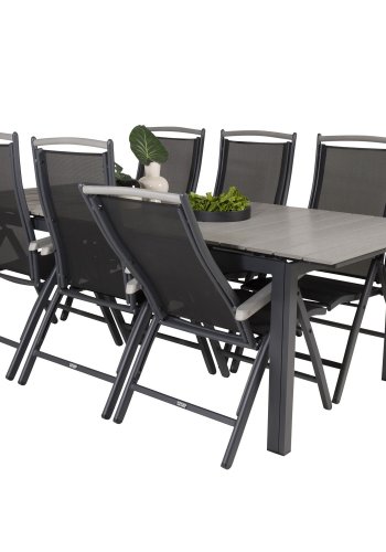 VENTURE DESIGN havest, m. Levels bord, m. udtrk og 6 Albany 5:pos. stole - aintwood/alu/textilene