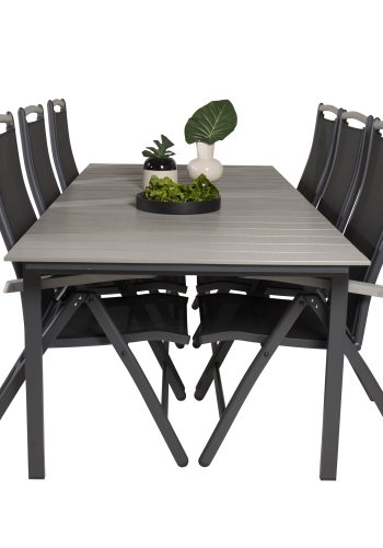 VENTURE DESIGN havest, m. Levels bord, m. udtrk og 6 Albany 5:pos. stole - aintwood/alu/textilene