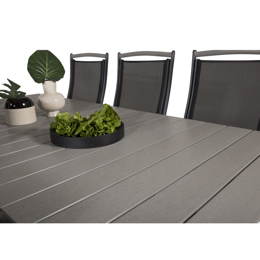 VENTURE DESIGN havest, m. Levels bord, m. udtrk og 6 Albany 5:pos. stole - aintwood/alu/textilene