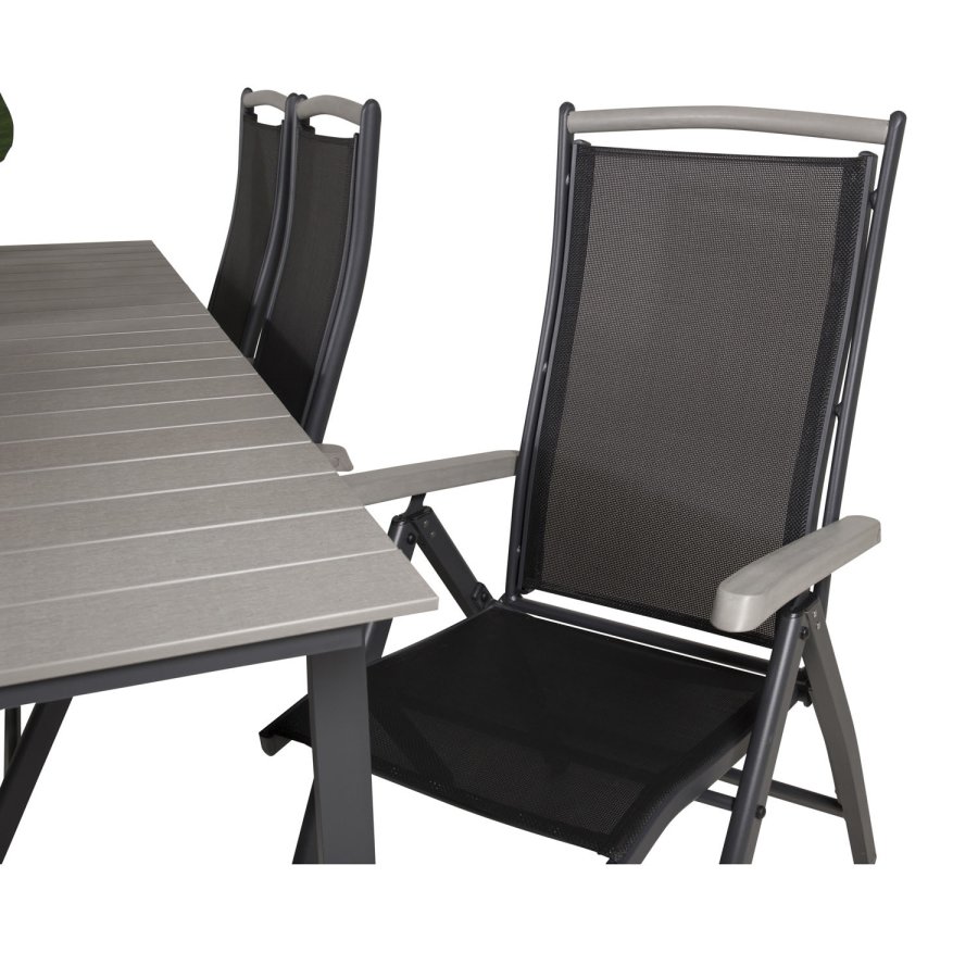 VENTURE DESIGN havest, m. Levels bord, m. udtrk og 6 Albany 5:pos. stole - aintwood/alu/textilene