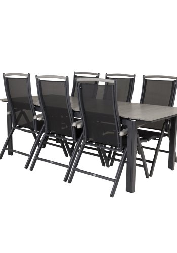 VENTURE DESIGN havest, m. Levels bord, m. udtrk og 6 Albany 5:pos. stole - aintwood/alu/textilene