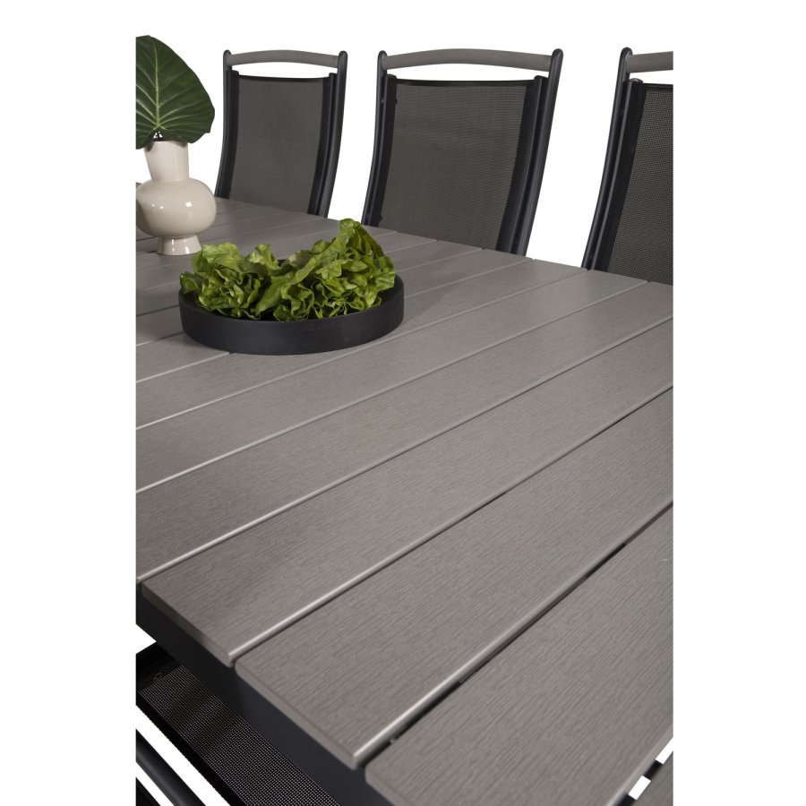 VENTURE DESIGN havest, m. Levels bord, m. udtrk og 6 Albany 5:pos. stole - aintwood/alu/textilene