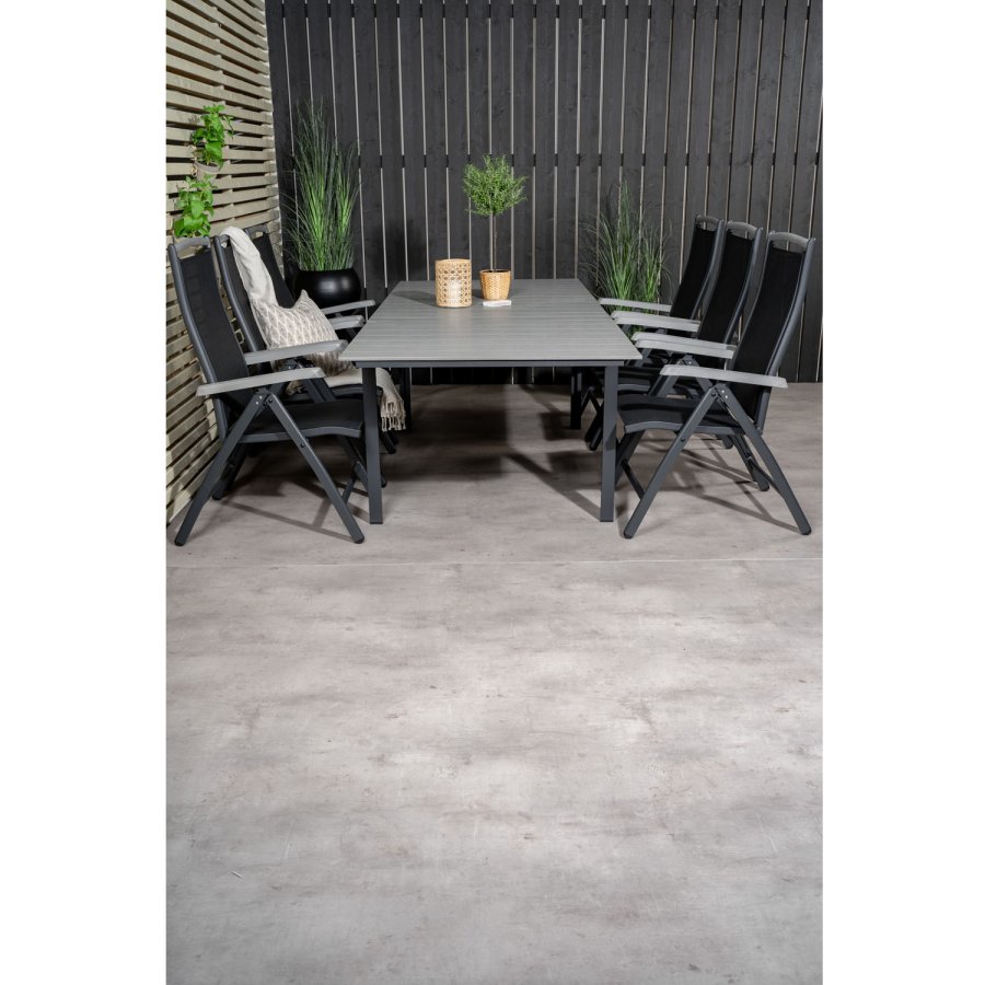 VENTURE DESIGN havest, m. Levels bord, m. udtrk og 6 Albany 5:pos. stole - aintwood/alu/textilene