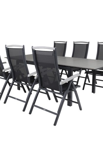 VENTURE DESIGN havest, m. Levels bord, m. udtrk og 6 Albany 5:pos. stole - aintwood/alu/textilene