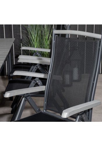 VENTURE DESIGN havest, m. Levels bord, m. udtrk og 6 Albany 5:pos. stole - aintwood/alu/textilene