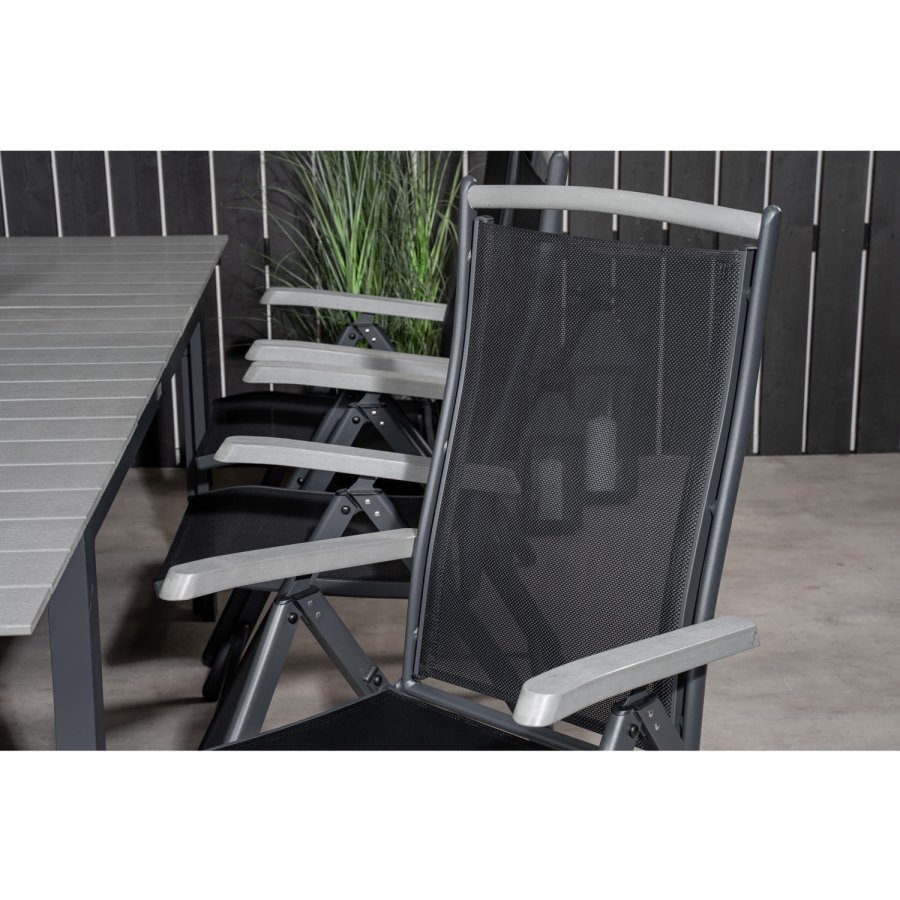 VENTURE DESIGN havest, m. Levels bord, m. udtrk og 6 Albany 5:pos. stole - aintwood/alu/textilene