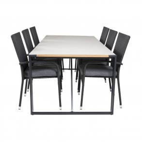 VENTURE DESIGN havest, m. Texas bord (200x100) og 6 Anna stole, m. armln - teak/alu/rattan 