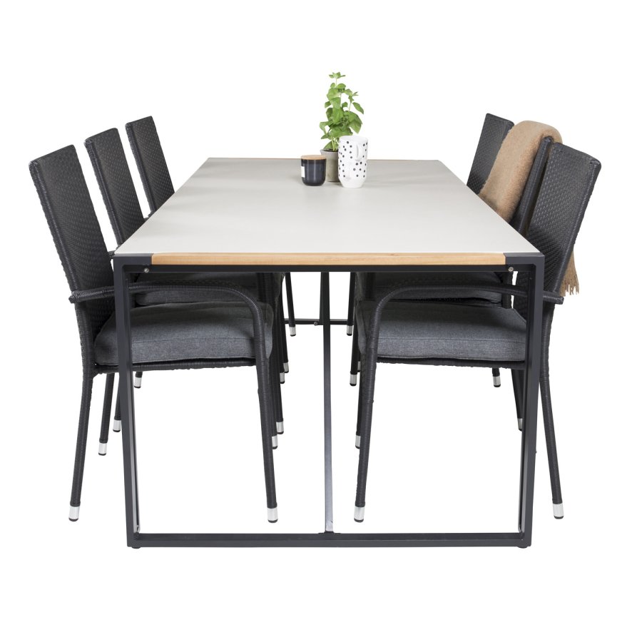 VENTURE DESIGN havest, m. Texas bord (200x100) og 6 Anna stole, m. armln - teak/alu/rattan 