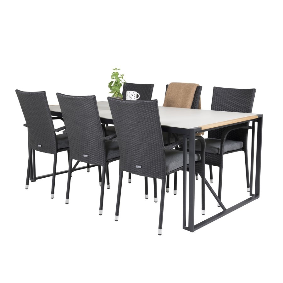 VENTURE DESIGN havest, m. Texas bord (200x100) og 6 Anna stole, m. armln - teak/alu/rattan 