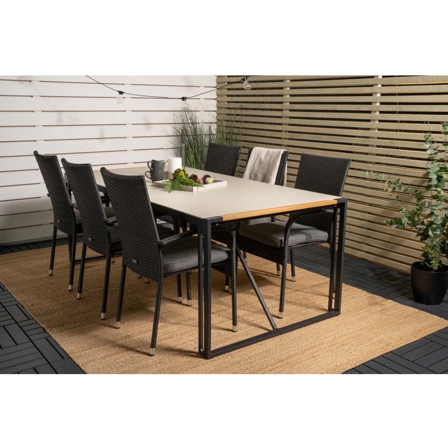 VENTURE DESIGN havest, m. Texas bord (200x100) og 6 Anna stole, m. armln - teak/alu/rattan 