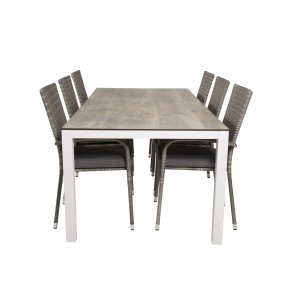 VENTURE DESIGN havest, m. Llama bord (205x100) og 6 Anna stole, m. armln - laminat/alu/rattan 