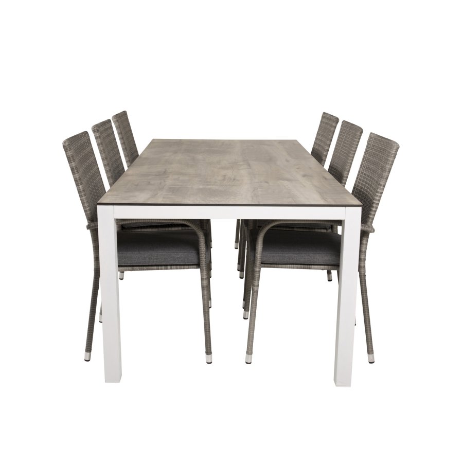 VENTURE DESIGN havest, m. Llama bord (205x100) og 6 Anna stole, m. armln - laminat/alu/rattan 