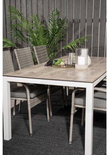 VENTURE DESIGN havest, m. Llama bord (205x100) og 6 Anna stole, m. armln - laminat/alu/rattan 