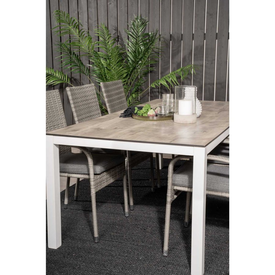 VENTURE DESIGN havest, m. Llama bord (205x100) og 6 Anna stole, m. armln - laminat/alu/rattan 