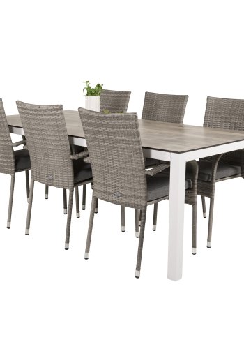 VENTURE DESIGN havest, m. Llama bord (205x100) og 6 Anna stole, m. armln - laminat/alu/rattan 