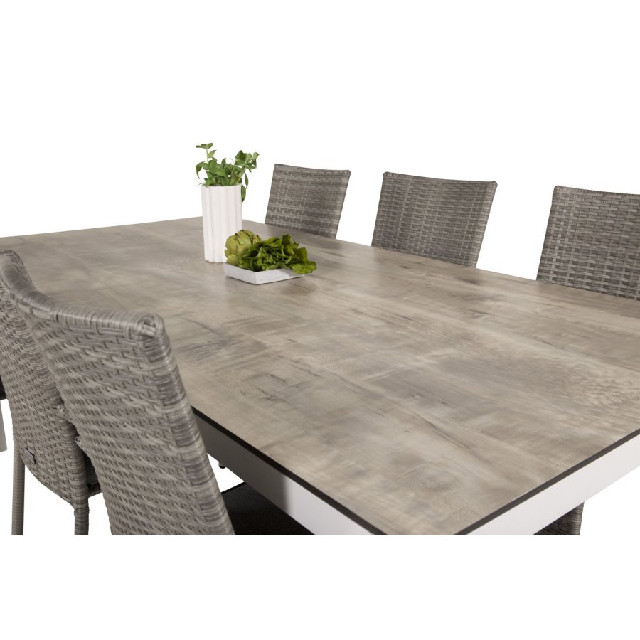 VENTURE DESIGN havest, m. Llama bord (205x100) og 6 Anna stole, m. armln - laminat/alu/rattan 