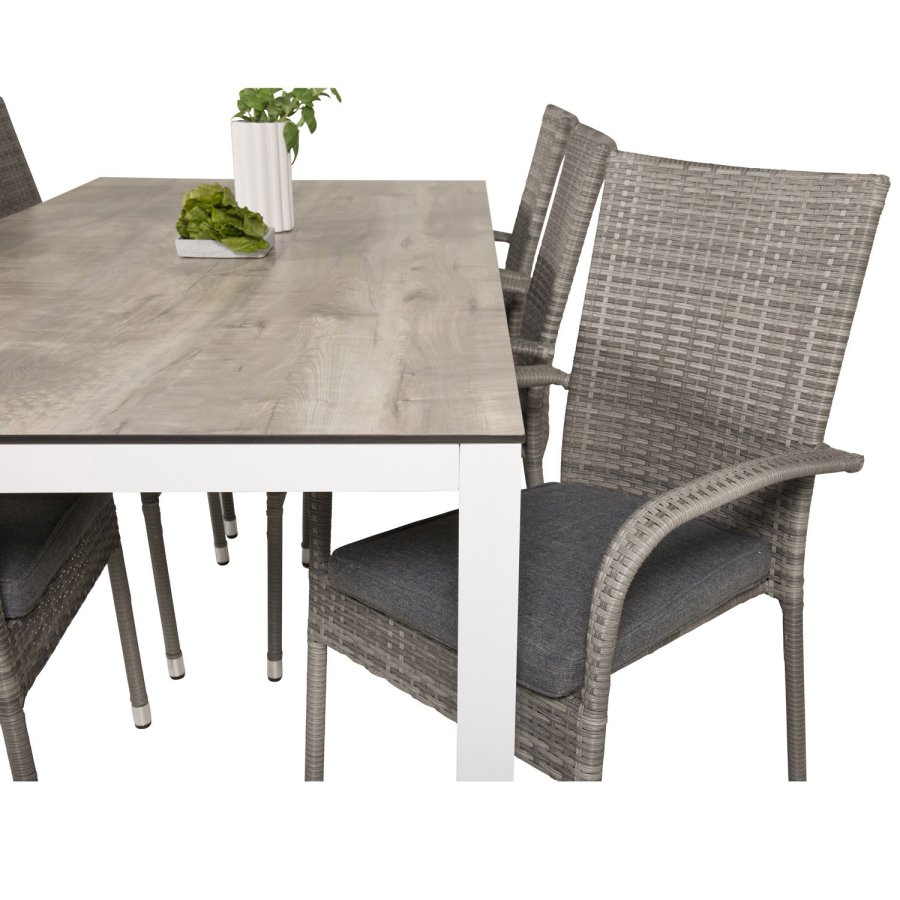 VENTURE DESIGN havest, m. Llama bord (205x100) og 6 Anna stole, m. armln - laminat/alu/rattan 