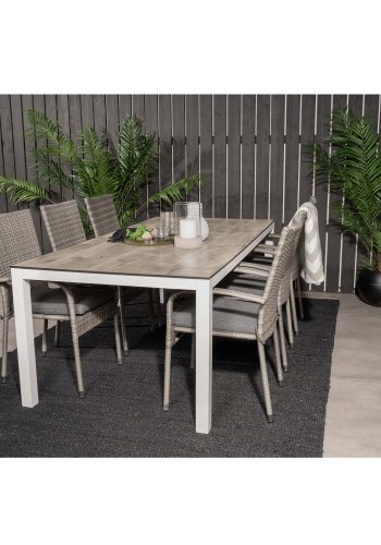 VENTURE DESIGN havest, m. Llama bord (205x100) og 6 Anna stole, m. armln - laminat/alu/rattan 