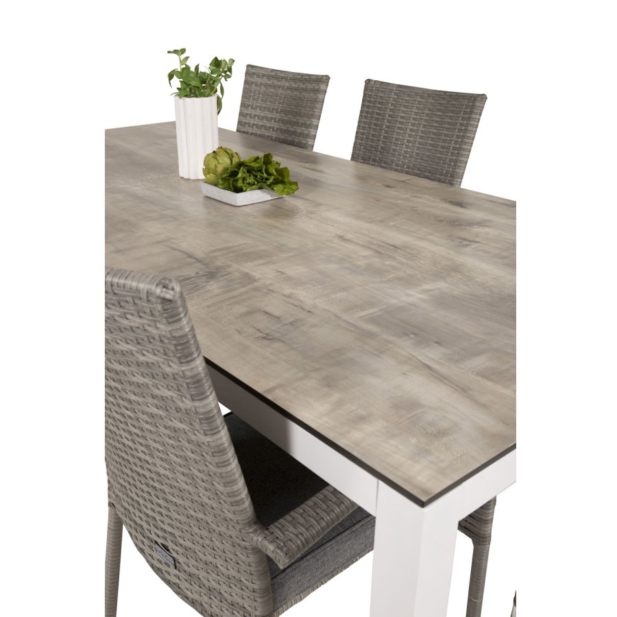 VENTURE DESIGN havest, m. Llama bord (205x100) og 6 Anna stole, m. armln - laminat/alu/rattan 